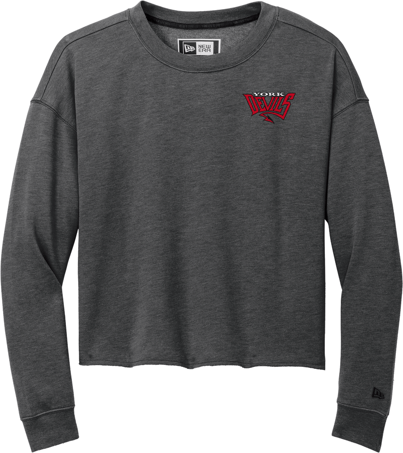 York Devils New Era Ladies Tri-Blend Fleece Crop Crew